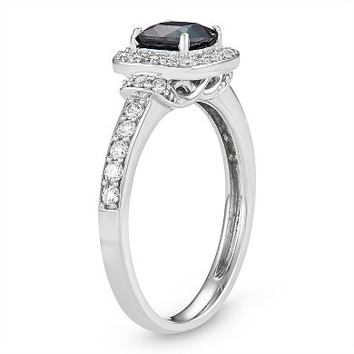 Lovemark 10k White Gold Sapphire & 1/2 Carat T.W. Diamond Halo Ring