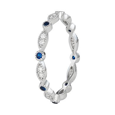 Sterling Silver Lab-Created Blue Spinel & Cubic Zirconia Geometric Ring