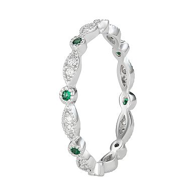 Sterling Silver Lab-Created Green Spinel & Cubic Zirconia Geometric Ring