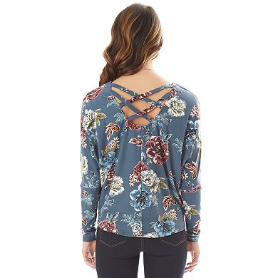 IZ Byer Floral Tie-Front Top & Necklace