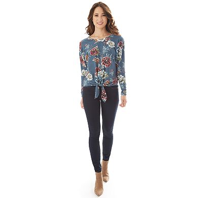 IZ Byer Floral Tie-Front Top & Necklace