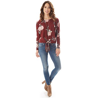 IZ Byer Floral Tie-Front Top & Necklace