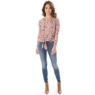 IZ Byer Floral Tie-Front Top & Necklace