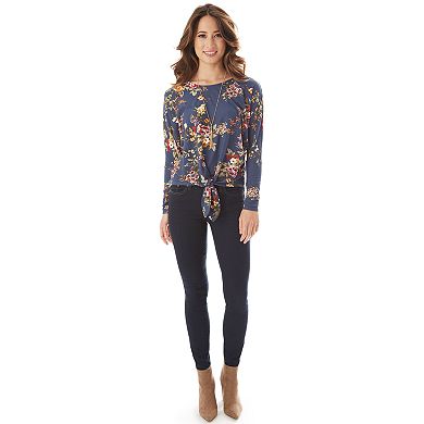 IZ Byer Floral Tie-Front Top & Necklace