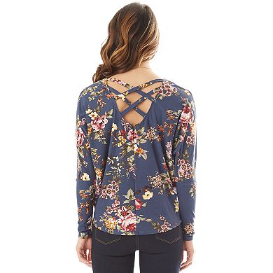 IZ Byer Floral Tie-Front Top & Necklace