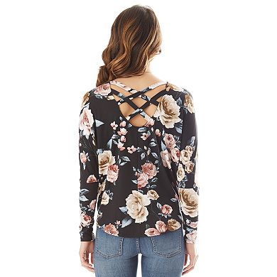 IZ Byer Floral Tie-Front Top & Necklace