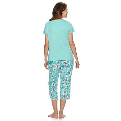 Women's Croft & Barrow® Lace-Trim Tee & Capri Pajama Set