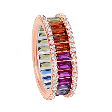 14k Rose Gold Over Silver Rainbow Cubic Zirconia Ring
