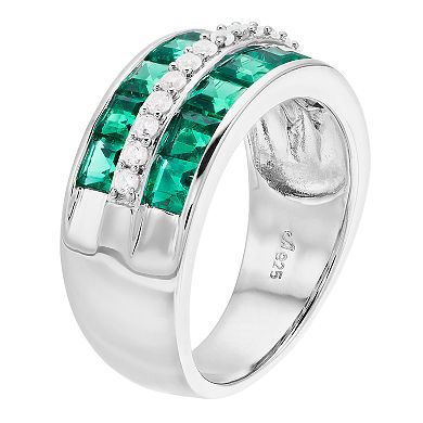 Sterling Silver Three-Row Gemstone Ring