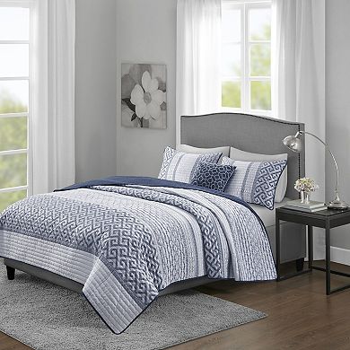 Madison Park Christian 4-piece Jacquard Quilt Set with Shams and Decorative Pillows