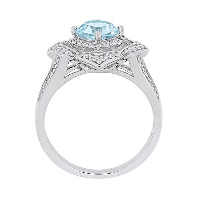 Stella Grace Sterling Silver Blue Topaz & 1/5 Carat T.W. Diamond Ring