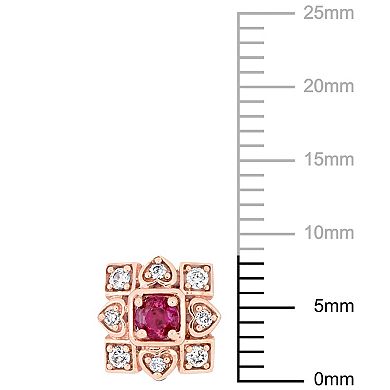 Stella Grace 10k Rose Gold 1/5 Carat Diamond & Ruby Square Stud Earrings