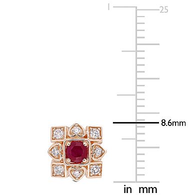 Stella Grace 10k Rose Gold 1/5 Carat Diamond & Ruby Square Stud Earrings