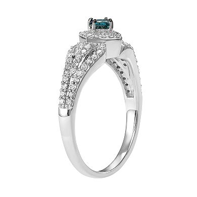 14k White Gold 1/2 Carat T.W. Blue & White Diamond Engagement Ring