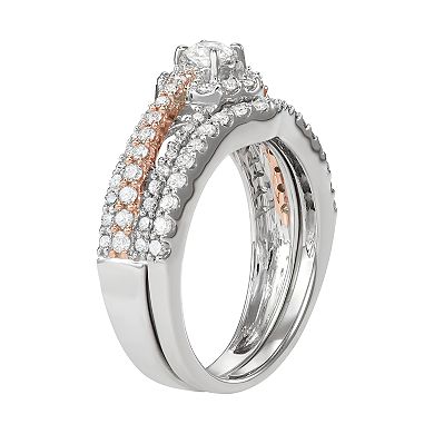 10k Two Tone Gold 1 Carat T.W. Diamond Engagement Ring Set