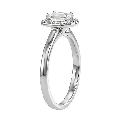 14K White Gold Lab-Created Moissanite 5/8 Carat T.W. Emerald-Cut Halo Ring