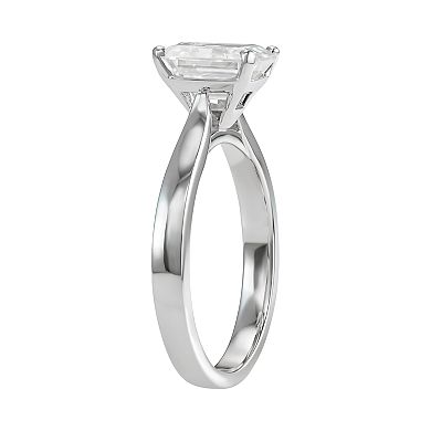 Womens Unbranded Moissanite by Charles & Colvard 14K White Gold 2 1/2 Carat TW Emerald Solitaire Ring