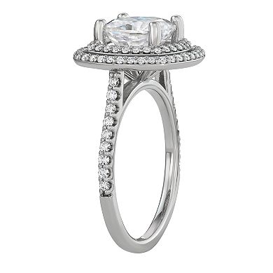 14k White Gold 2 9/10 Carat T.W. Lab-Created Moissanite Cushion Double Halo Ring