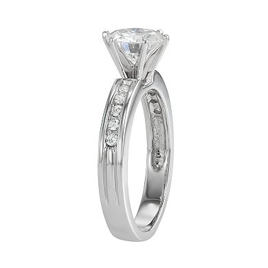 14K White Gold 1 3/4 Carat T.W. Lab-Created Moissanite Engagement Ring with Channel Sides