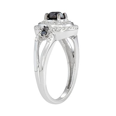 Jewelexcess Sterling Silver 3/4 C.T. Black & White Diamond Circle Ring