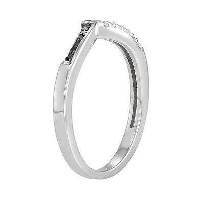 Jewelexcess Sterling Silver 1/10 C.T. Black & White Diamond Ring