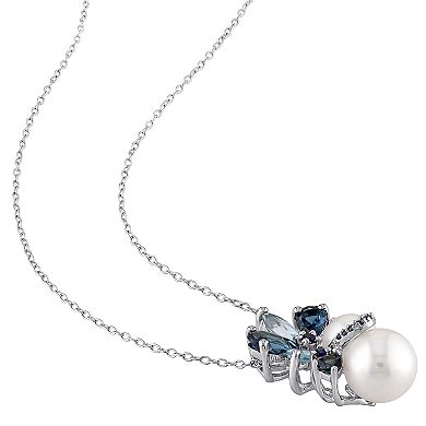 Stella Grace Sterling Silver Freshwater Cultured Pearl, Blue Topaz & Sapphire Pendant