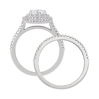 Stella Grace 14k White Gold 1/2 Carat T.W. Diamond & Lab-Created Moissanite Engagement Ring Set