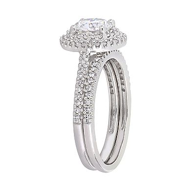 Stella Grace 14k White Gold 1/2 Carat T.W. Diamond & Lab-Created Moissanite Engagement Ring Set