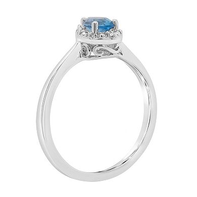 Celebration Gems Sterling Silver Pear Shaped Genuine Aquamarine Diamond Accent Frame Ring