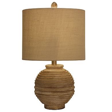 Distressed Faux Wood Round Table Lamp 