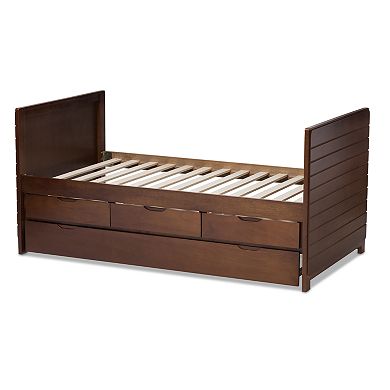 Baxton Studio Linna Walnut Twin Bed with Trundle