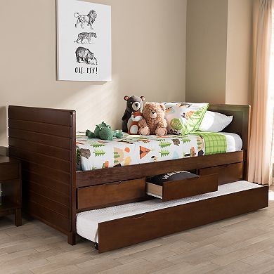 Baxton Studio Linna Walnut Twin Bed with Trundle