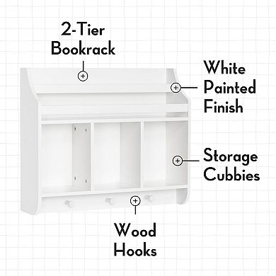 RiverRidge Home Book Nook Kids' Wall Shelf with Cubbies and Bookrack