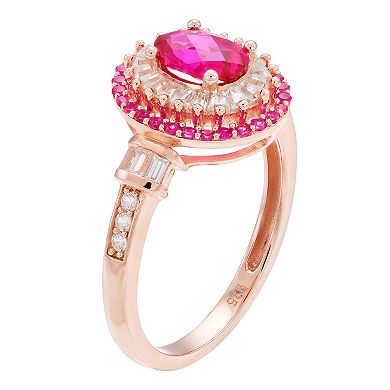 14k Rose Gold Over Silver Lab-Created Ruby & Lab-Created White Sapphire Halo Ring