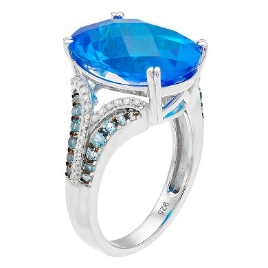 Sterling Silver Swiss Blue Topaz & Lab-Created White Sapphire Ring