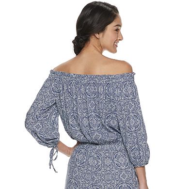 Juniors' Live To Be Spoiled Smocked Off-the-Shoulder Top