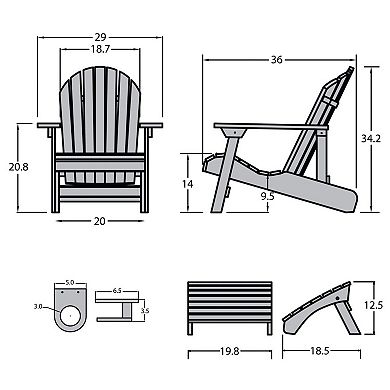 Highwood USA Hamilton Folding & Reclining Adirondack Chair with Laptop/Reading Table