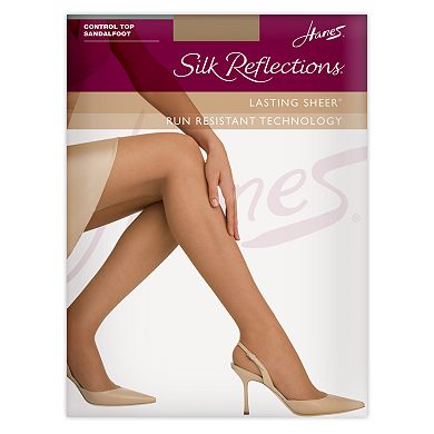 Hanes Silk Reflections Control Top Sandal Foot Lasting Sheer Pantyhose