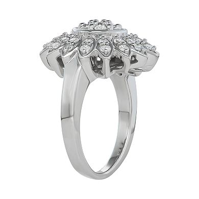 Jewelexcess 1 Carat T.W. Diamond Sterling Silver Flower Ring