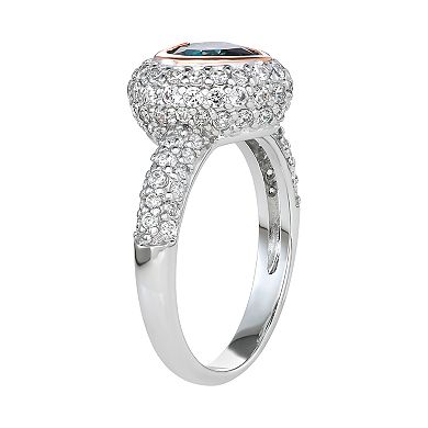 Two Tone Sterling Silver Lab-Created Blue Spinel & Cubic Zirconia Heart Ring