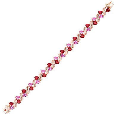 14k Rose Gold Over Silver Lab-Created Ruby & Lab-Created Sapphire Heart Bracelet