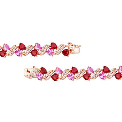 14k Rose Gold Over Silver Lab-Created Ruby & Lab-Created Sapphire Heart Bracelet