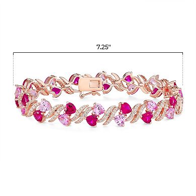 14k Rose Gold Over Silver Lab-Created Ruby & Lab-Created Sapphire Heart Bracelet