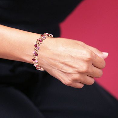 14k Rose Gold Over Silver Lab-Created Ruby & Lab-Created Sapphire Heart Bracelet