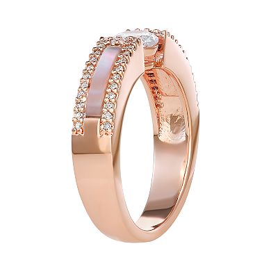 14k Rose Gold Over Silver Cubic Zirconia & Mother-of-Pearl Ring