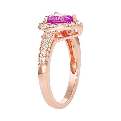 14k Rose Gold Over Silver Lab-Created Pink & White Sapphire Heart Ring