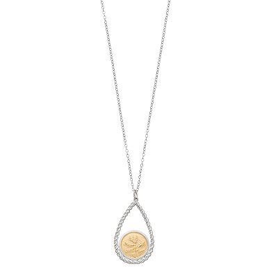 Sterling Silver Two-Tone Coin Replica Twisted Pendant Necklace