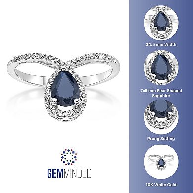 Gemminded 10k White Gold Sapphire Teardrop & 1/6 Carat T.W. Diamond Ring
