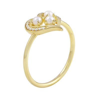 14k Gold Over Silver Freshwater Cultured Pearl & Cubic Zirconia Heart Ring