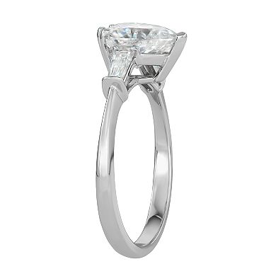 Womens Charles & Colvard 14K White Gold 2-1/2 Carat T.W. Lab-Created Moissanite Pear and Baguette Ring